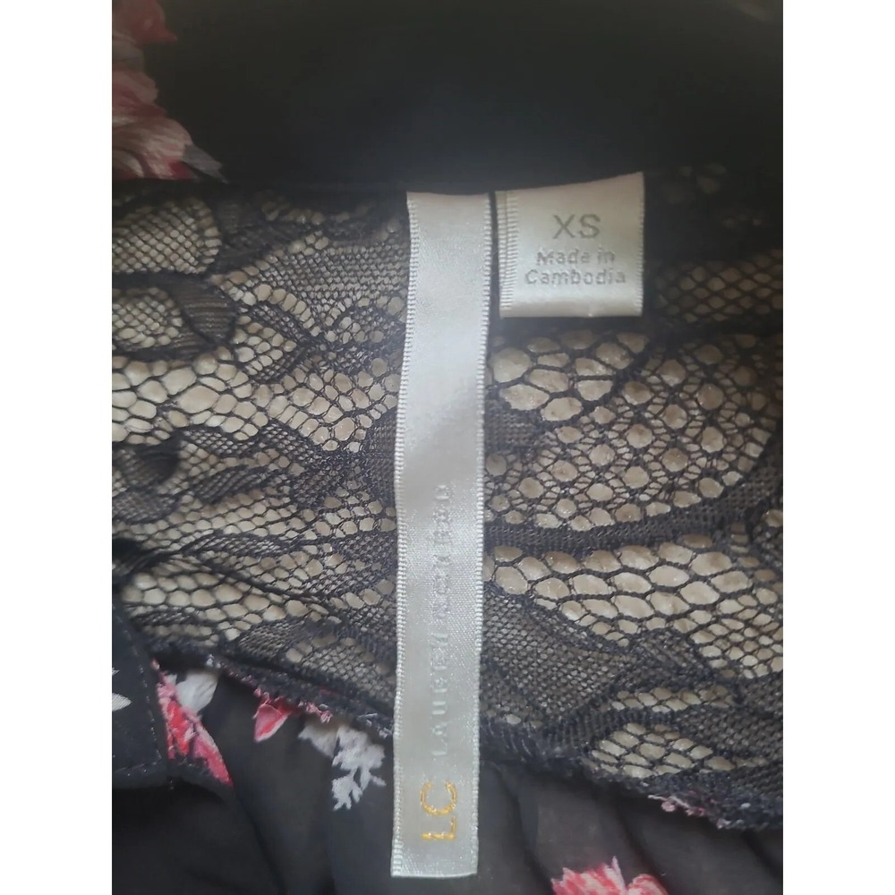 Lauren Conrad women's floral button top XS long sleeve with lace accent black - Picture 2 of 11